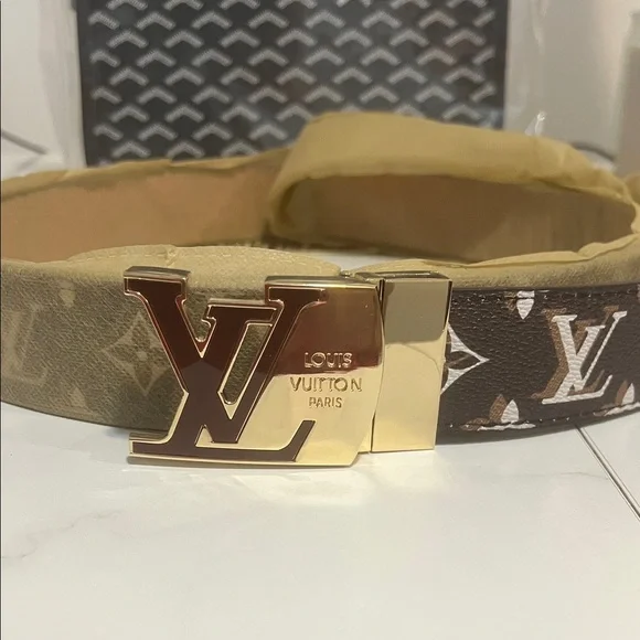 Brown Monogram Belt with Gold LV Buckle - Picture 1 of 2